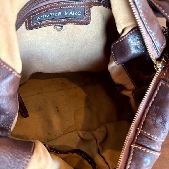 Andrew Marc Brown Leather Hobo Shoulder Handbag Satchel Medium - Picture 2 of 16